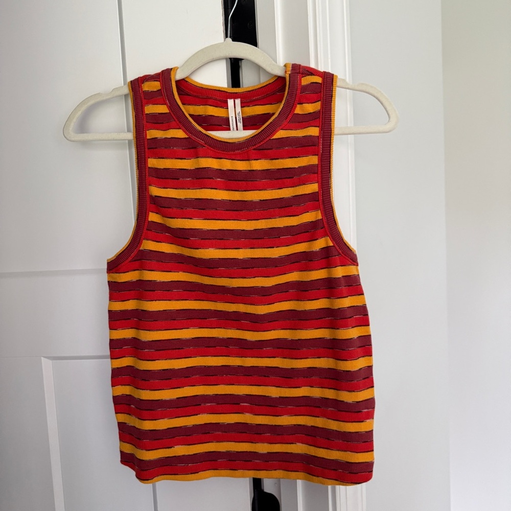 Anthropologie Striped Ribbed Racer Tank Sleeveless Top Red Yellow - Picture 3 of 6